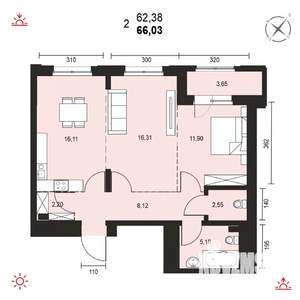 2-к квартира, вторичка, 66м2, 10/14 этаж