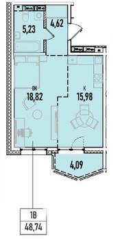 1-к квартира, вторичка, 49м2, 14/19 этаж