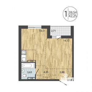 1-к квартира, вторичка, 43м2, 17/19 этаж