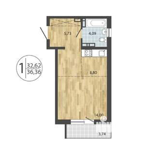 1-к квартира, строящийся дом, 36м2, 19/19 этаж