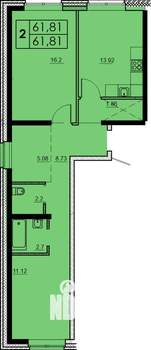 2-к квартира, строящийся дом, 62м2, 1/16 этаж