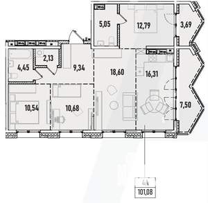 4-к квартира, вторичка, 102м2, 7/19 этаж