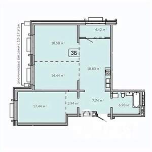 3-к квартира, строящийся дом, 91м2, 13/18 этаж