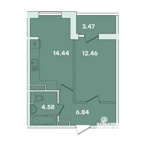 1-к квартира, строящийся дом, 40м2, 4/14 этаж