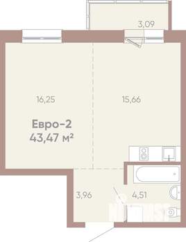 1-к квартира, вторичка, 43м2, 8/16 этаж