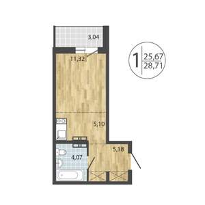 1-к квартира, строящийся дом, 29м2, 19/19 этаж