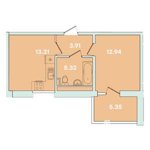 1-к квартира, вторичка, 41м2, 13/16 этаж