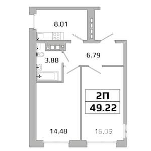 2-к квартира, вторичка, 49м2, 16/16 этаж