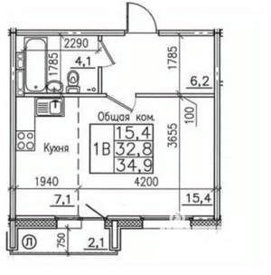 1-к квартира, вторичка, 35м2, 9/9 этаж