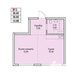 1-к квартира, строящийся дом, 40м2, 2/19 этаж