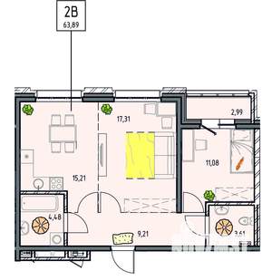 2-к квартира, вторичка, 64м2, 2/18 этаж