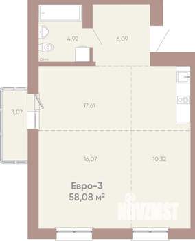 2-к квартира, вторичка, 58м2, 13/16 этаж