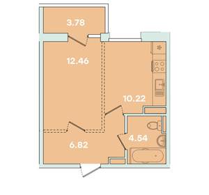 1-к квартира, вторичка, 38м2, 13/14 этаж