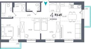 4-к квартира, вторичка, 83м2, 15/9 этаж
