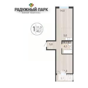 1-к квартира, вторичка, 43м2, 11/16 этаж