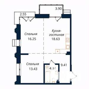 2-к квартира, строящийся дом, 68м2, 9/18 этаж