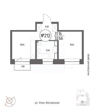 1-к квартира, строящийся дом, 33м2, 10/19 этаж