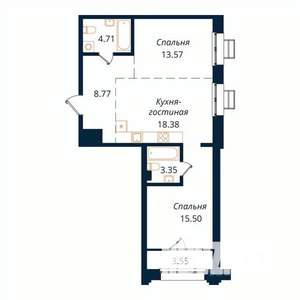 2-к квартира, строящийся дом, 67м2, 18/18 этаж