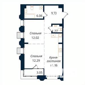 2-к квартира, строящийся дом, 64м2, 2/18 этаж