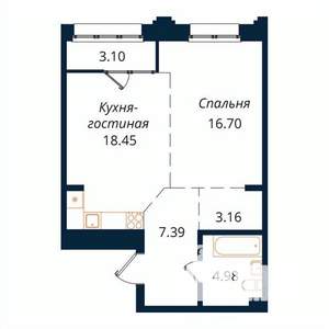 1-к квартира, строящийся дом, 53м2, 18/18 этаж