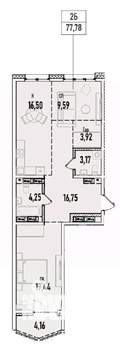 2-к квартира, вторичка, 78м2, 16/19 этаж