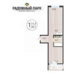 1-к квартира, вторичка, 43м2, 12/16 этаж