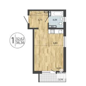 1-к квартира, строящийся дом, 36м2, 19/19 этаж
