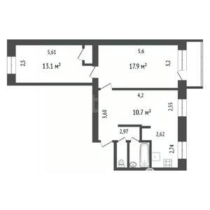3-к квартира, вторичка, 59м2, 2/5 этаж