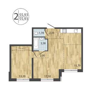 2-к квартира, строящийся дом, 56м2, 1/19 этаж