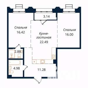 2-к квартира, строящийся дом, 76м2, 12/18 этаж
