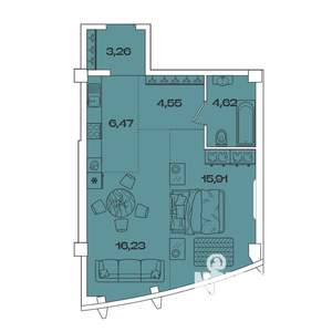 1-к квартира, вторичка, 51м2, 4/8 этаж