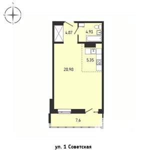 1-к квартира, строящийся дом, 52м2, 2/15 этаж