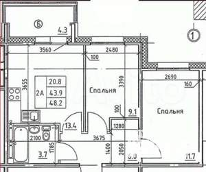 2-к квартира, вторичка, 44м2, 4/9 этаж