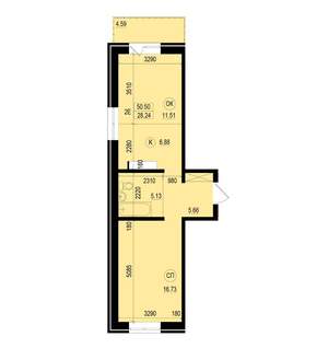 1-к квартира, сданный дом, 51м2, 8/13 этаж