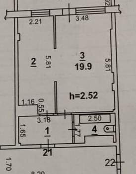 1-к квартира, вторичка, 46м2, 5/12 этаж