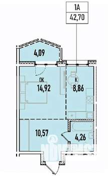 1-к квартира, вторичка, 43м2, 9/19 этаж