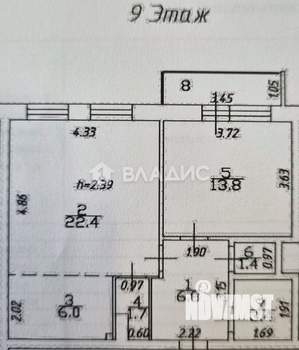 2-к квартира, вторичка, 59м2, 9/9 этаж