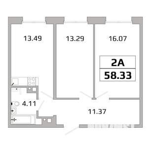 2-к квартира, вторичка, 58м2, 14/16 этаж