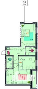 3-к квартира, вторичка, 76м2, 2/18 этаж