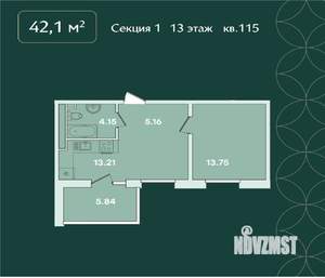 1-к квартира, вторичка, 42м2, 13/16 этаж