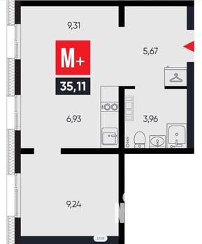 2-к квартира, вторичка, 35м2, 9/14 этаж
