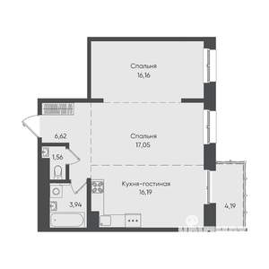 2-к квартира, вторичка, 66м2, 13/19 этаж