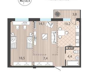 2-к квартира, вторичка, 59м2, 4/10 этаж