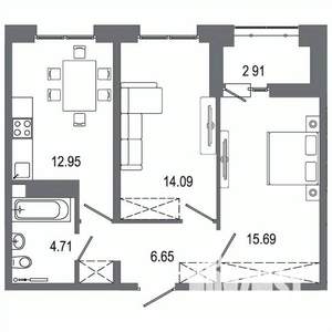 2-к квартира, вторичка, 57м2, 9/16 этаж