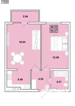 2-к квартира, вторичка, 52м2, 9/16 этаж