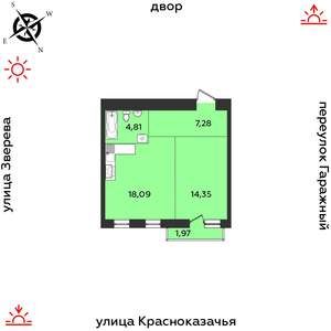 1-к квартира, строящийся дом, 47м2, 9/9 этаж