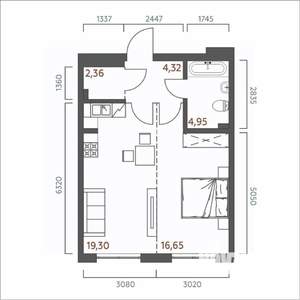 1-к квартира, строящийся дом, 48м2, 11/19 этаж