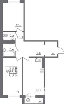 2-к квартира, вторичка, 69м2, 11/14 этаж