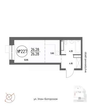 Студия квартира, вторичка, 26м2, 11/19 этаж