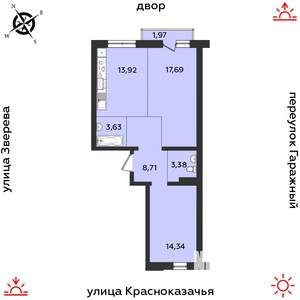 2-к квартира, строящийся дом, 64м2, 8/9 этаж